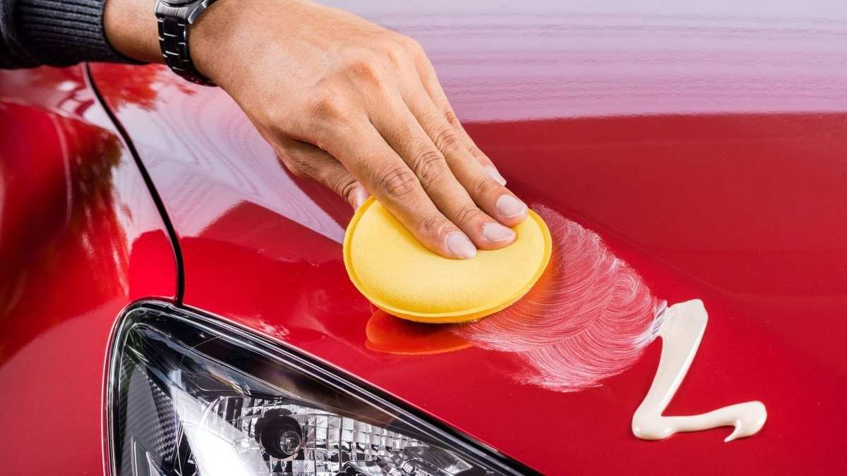 Man using best car wax on hood